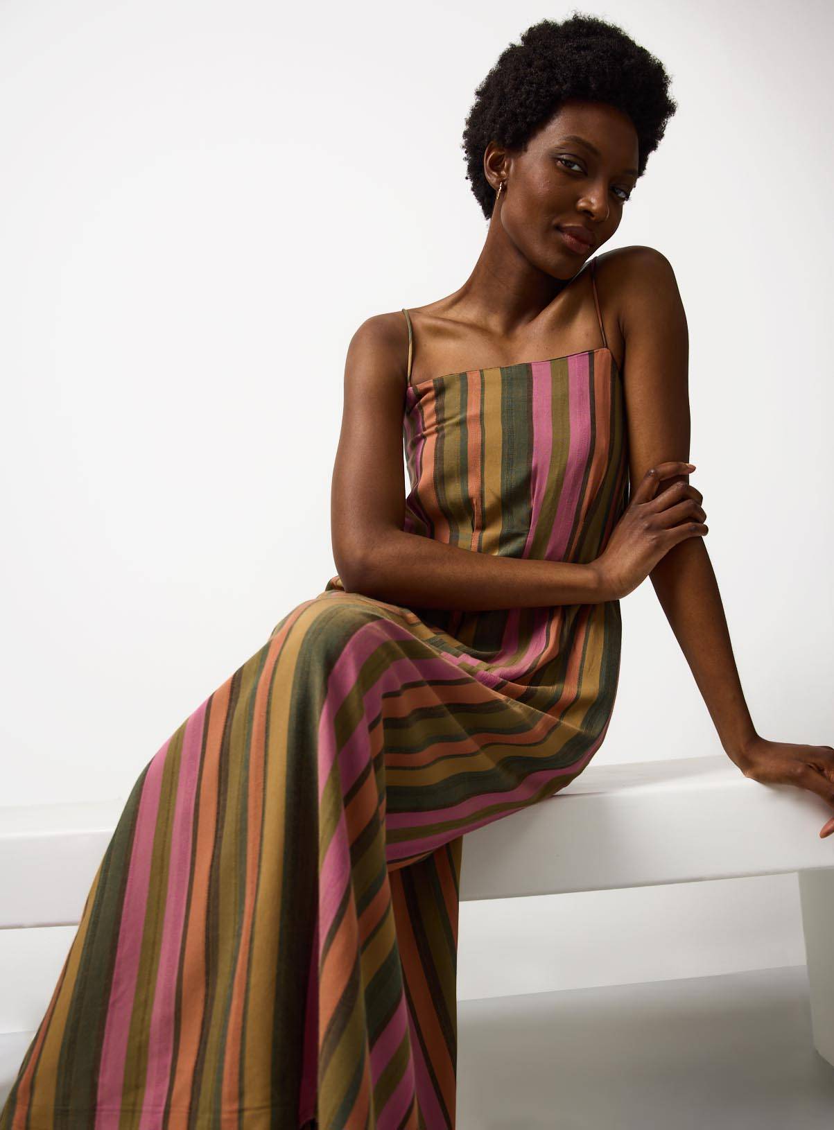 Orange & Green Stripe Midaxi Cami Dress 14 - Image 2